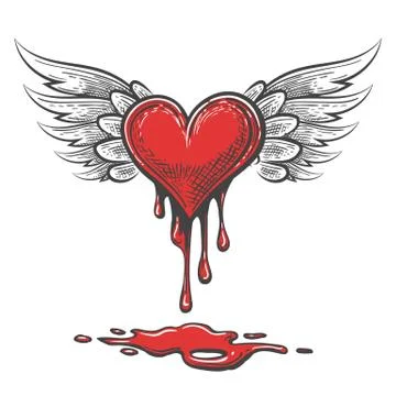 Cartoon Bleeding heart with Wings. Vector Illustartion. Stock Illustration