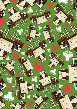 Cartoon Block Reindeer Pattern 스톡 일러스트
