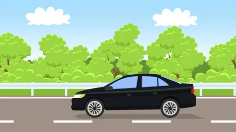 Cartoon blue car flat animation driving ... | Stock Video | Pond5