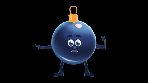 Cartoon Blue Christmas Ball Pointer Left Bad Pose Animation with Alpha Channel Stock-Footage 82303362