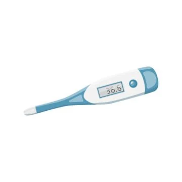 Cartoon blue digital thermometer, vector illustration Stock Illustration