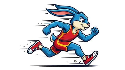 Cartoon Blue Rabbit Running Fast in Athletic Outfit Illustrazione stock