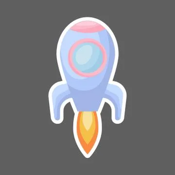 Cartoon blue rocket with fire trace launched into space for design of noteboo Stock Illustration