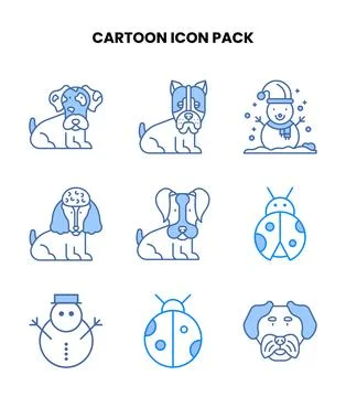 Cartoon Blue Set Icons Pack 스톡 일러스트