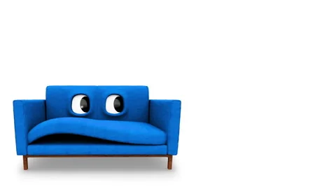 Cartoon Blue Sofa Talking Looped White Background Stock Footage 232131905