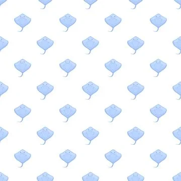 Cartoon blue stingray drawing repeating seamless pattern Stock Illustration
