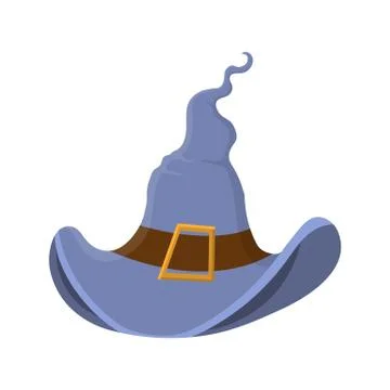 Cartoon blue witch hat with buckle isolated on white background. Children kid Stock Illustration