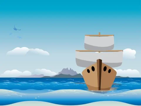 Cartoon boat in the sea 스톡 일러스트