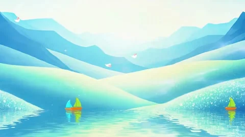 Cartoon Boats - Mountain Range Background Stock Footage 305227049
