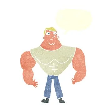 Cartoon body builder with speech bubble Stock Illustration