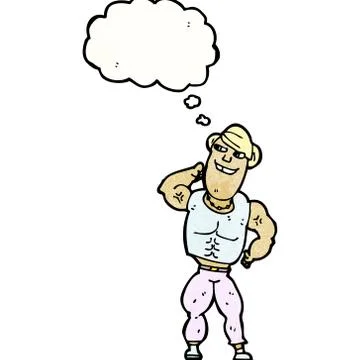 Cartoon body builder with thought bubble Illustrazione stock
