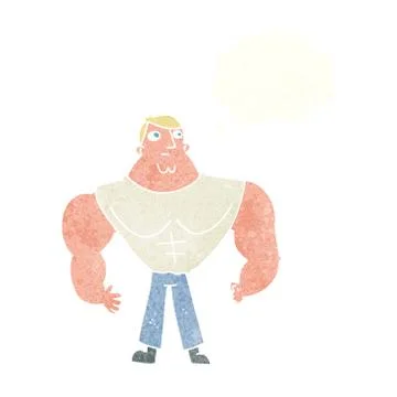 Cartoon body builder with thought bubble Stock Illustration
