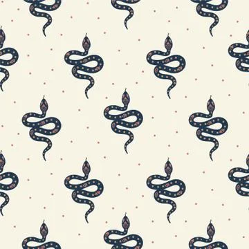 Cartoon boho snakes vector seamless pattern. 스톡 일러스트