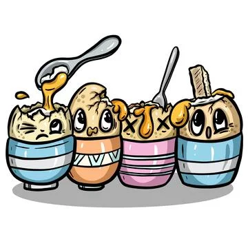 Cartoon boiled egg character for breakfast meal funny mascot illustration Stock Illustration