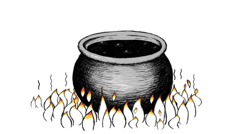 Cartoon boiling kettle or cauldron full of hot tar Video stock 172251911