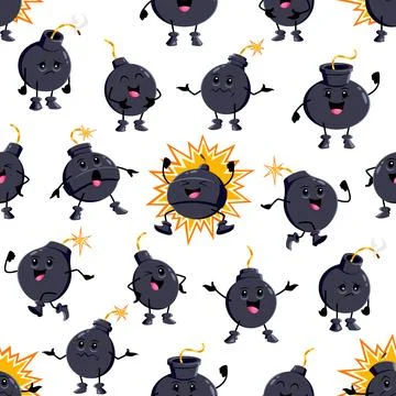 Cartoon bomb characters seamless pattern Stock Illustration