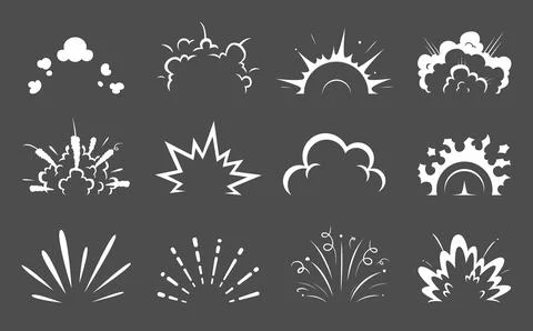Cartoon bomb explosion and comic boom blast clouds Stock Illustration