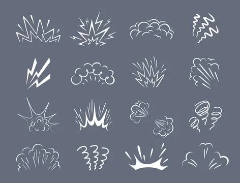 Cartoon bomb explosion blast, flash comic clouds Stock Illustration