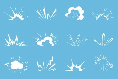 Cartoon bomb explosion, comic boom blast clouds Illustrazione stock