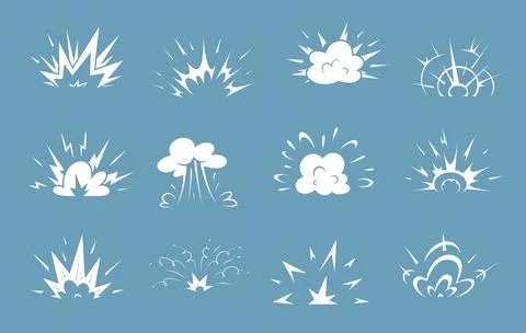Cartoon bomb explosion, comic clouds with smoke Stock Illustration