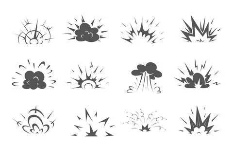 Cartoon bomb explosion, comic clouds of blast boom Stock Illustration