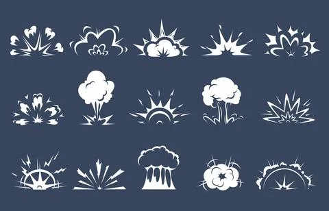 Cartoon bomb explosion, comic clouds, boom blasts Stock Illustration