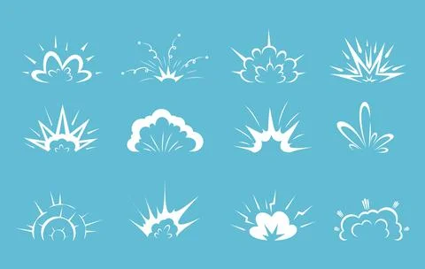 Cartoon bomb explosion, comic smoke clouds, fire Illustrazione stock