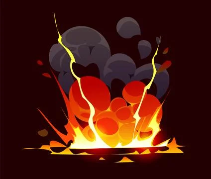 Cartoon bomb explosion, magic smoke fire effect Stock Illustration