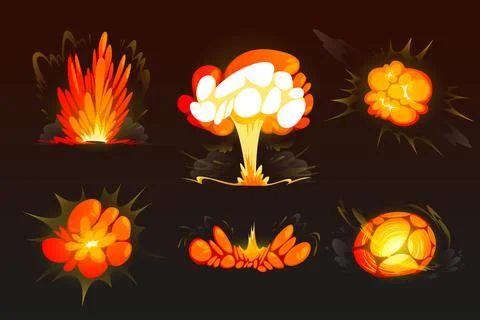 Cartoon bomb explosion set. Clouds, boom effect イラスト素材