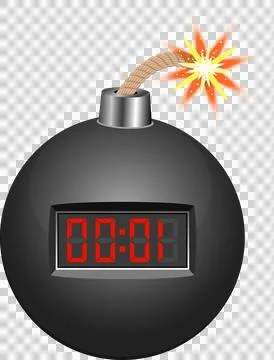 Cartoon bomb with timer counting down to zero, fuse lit, in classic round s.. 스톡 일러스트