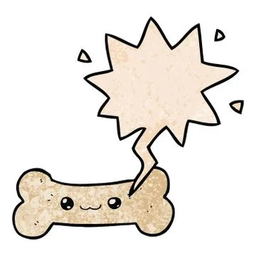 Cartoon bone and speech bubble in retro texture style Stock Illustration