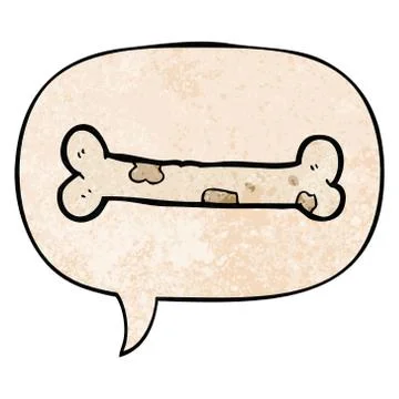 Cartoon bone and speech bubble in retro texture style Stock Illustration