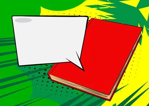 Cartoon Book with blank speech bubble, comic book Library background. Retro.. Stock Illustration