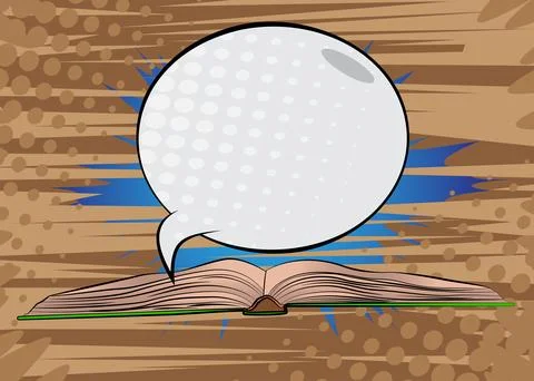 Cartoon Book with blank speech bubble, comic book Library background. Retro.. Stock Illustration