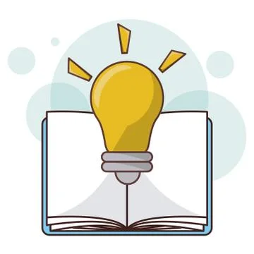 Cartoon book bulb light idea read learn design Stock Illustration