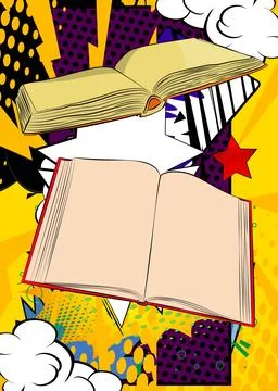 Cartoon Book, comic book Library. Retro vector comics pop art design. Stock Illustration