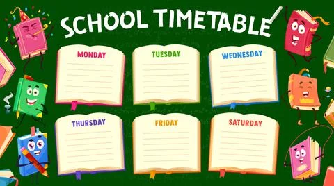 Cartoon books characters on timetable schedule Illustrazione stock