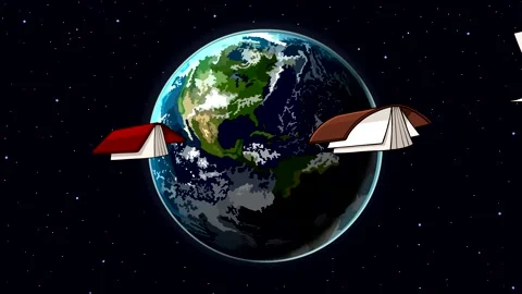 Cartoon books fly on the background of the globe Stock-Footage 219023219