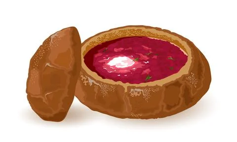 Cartoon borscht in bread Stock Illustration