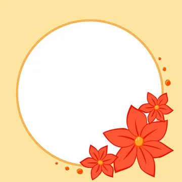 Cartoon botanical round copyspace frame with red flowers Illustrazione stock