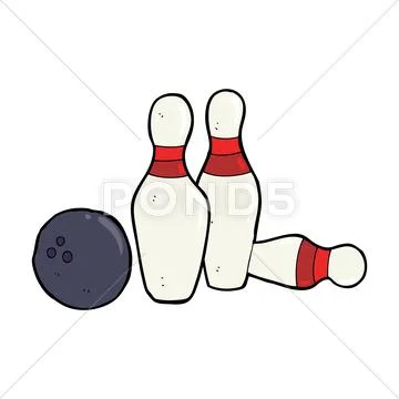 Cartoon bowling ball and skittles Stock Illustration