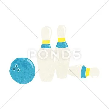 Cartoon bowling ball and skittles Stock Illustration
