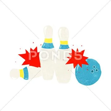 Cartoon bowling ball and skittles Stock Illustration