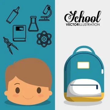 Cartoon boy bag chemistry elements school flyier Stock Illustration