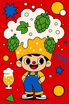 Cartoon Boy with Beer Mug Hat Stock Illustration