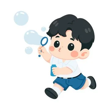 Cartoon Boy Blowing Soap Bubbles Illustration Stock Illustration