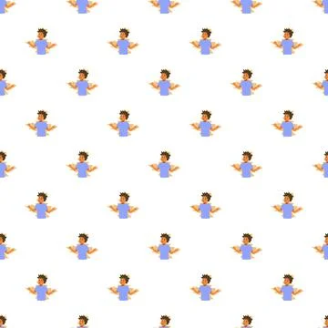 Cartoon boy character breaking through torn paper seamless pattern 库存插图