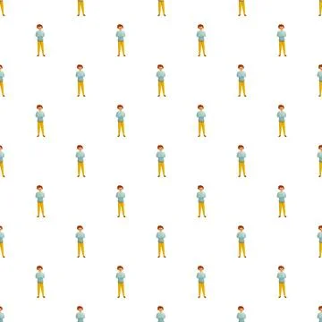 Cartoon boy character pattern repeating white background Stock Illustration