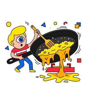 Cartoon Boy Cooking Eggs Stock Illustration