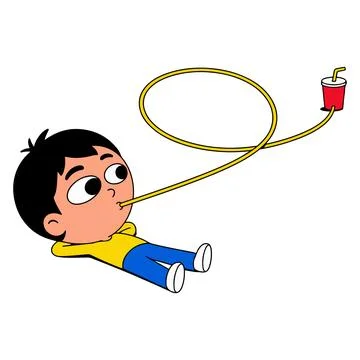 Cartoon Boy Drinking with a Long Straw Stock Illustration
